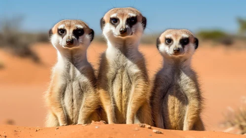 Three Meerkats on Desert Sand Dune - Wildlife Encounter