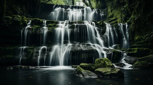 Tranquil Waterfall in Forest - British Landscape Style