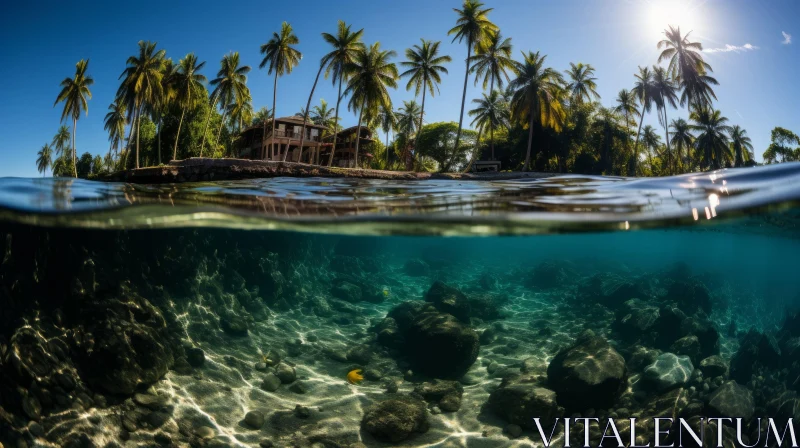 Underwater Coconut Trees and Rock: A Captivating Natural Wonder AI Image
