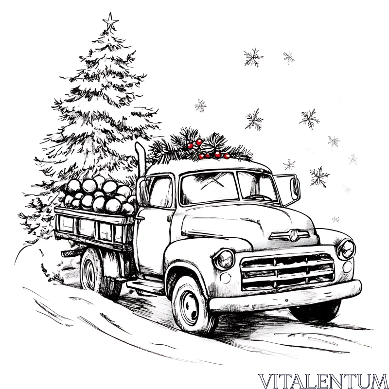 Festive Vintage Truck and Holiday Scene AI Image