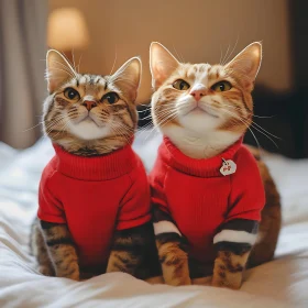 Cute Cats in Matching Red Sweaters