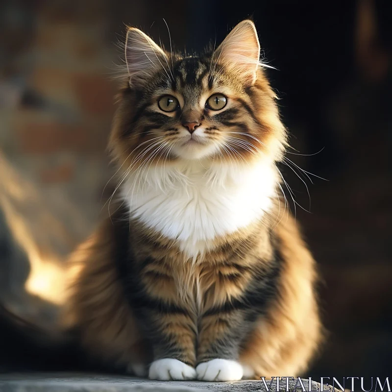 Charming Fluffy Cat with Piercing Green Eyes AI Image