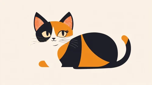 Stylized Calico Cat Minimal Art