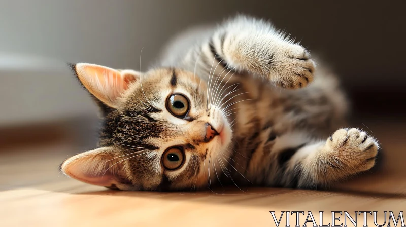 Playful Kitten on Wooden Floor AI Image