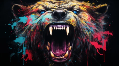 Colorful and Aggressive Digital Illustration of Bear