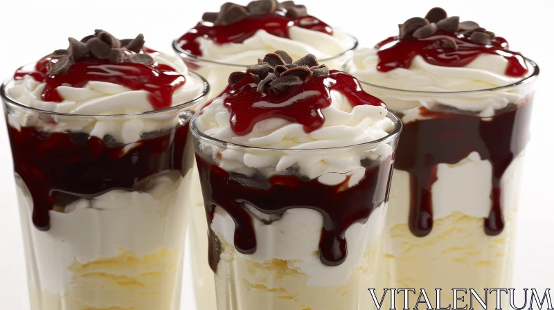 Delicious Dessert with Whipped Cream, Chocolate Syrup, and Cherry Topping AI Image