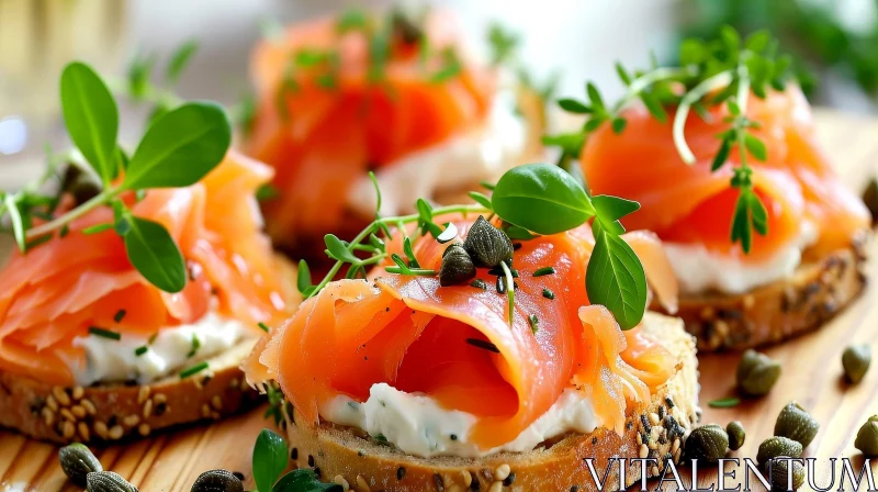Delicious Smoked Salmon Canapes on Toasts | Artistic Food Photography AI Image