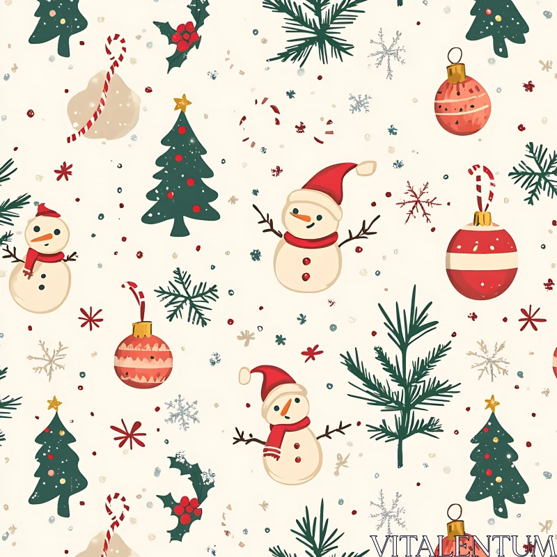 Festive Snowmen and Christmas Trees Art AI Image