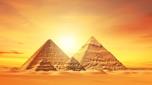 Enigmatic Sunrise with Pyramids at Sunset | Egyptian Art