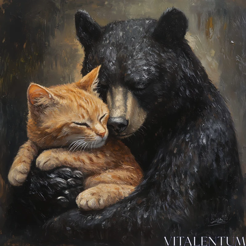 Bear and Cat in a Tender Embrace AI Image