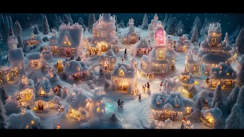 Magical Holiday Village Covered in Snow