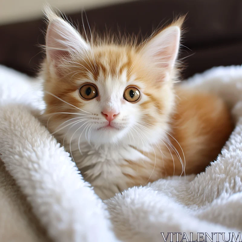 Cute Fluffy Kitten Resting in Cozy Blanket AI Image