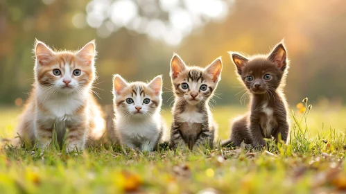 Four Cute Kittens Sitting in Sunlight