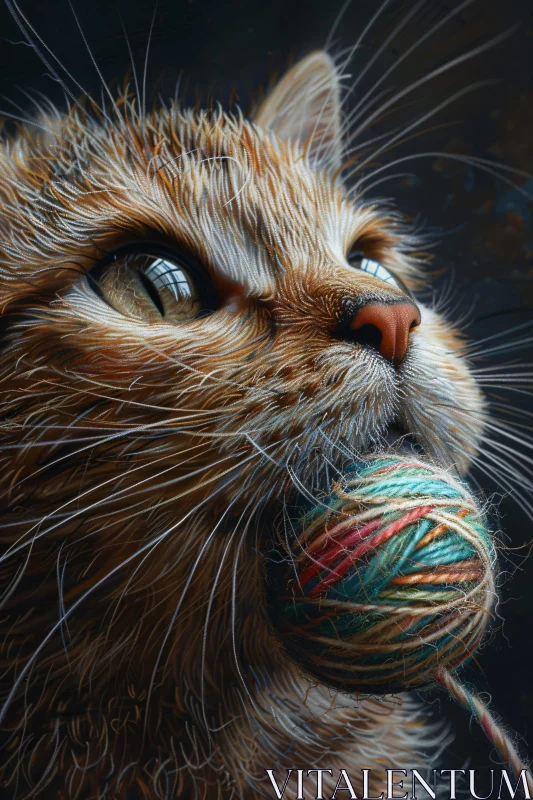 Cat with Yarn Close-Up AI Image