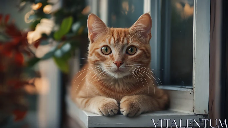 Charming Ginger Cat on a Windowsill AI Image