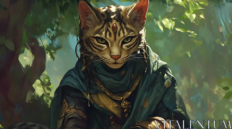 AI ART Majestic Cat in Mystic Woodland