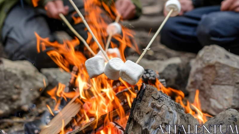 AI ART Roasting Marshmallows on Campfire - Close-up Shot