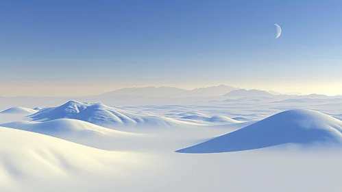 Snowy Landscape with Crescent | Delicately Rendered Landscapes