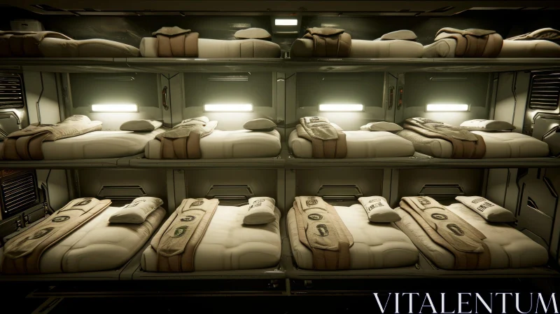 Spaceship Cabin with Sleeping Compartments | Dark Beige and White AI Image