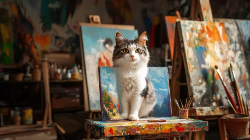 Feline Artist in Creative Space