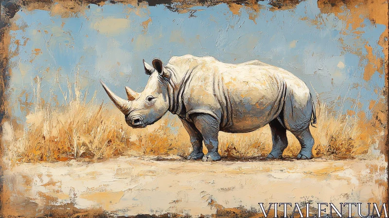 Rhinoceros Art in Serene Landscape AI Image