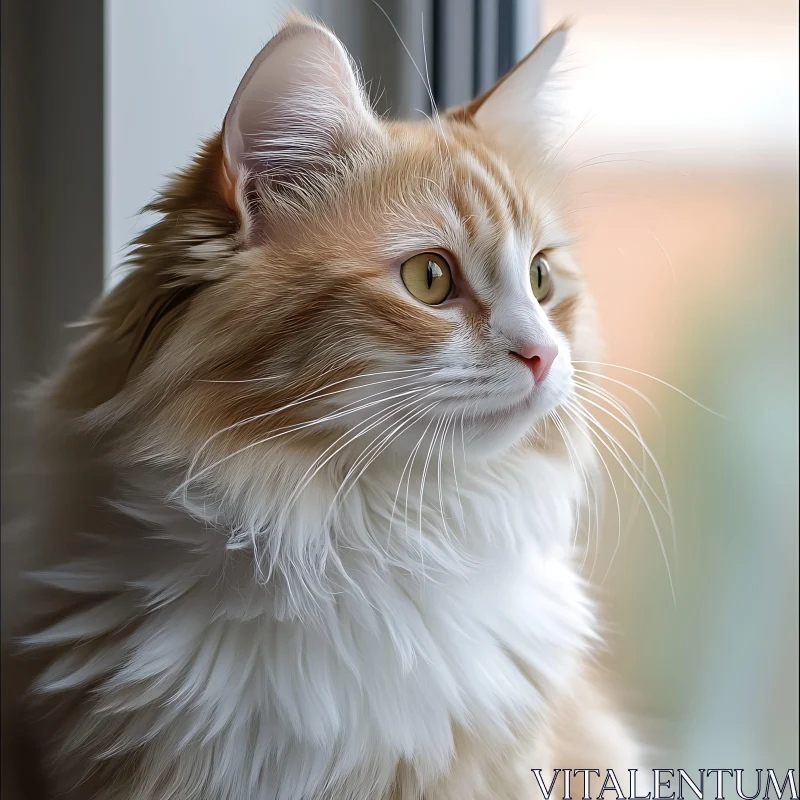 Close-Up of a Ginger Cat with Long Hair AI Image