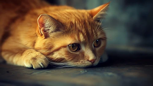 Serene Ginger Cat Lying on the Floor