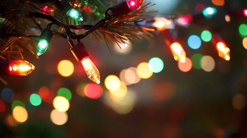 Festive String Lights and Pine Needles