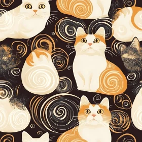 Playful Cats Surrounded by Artistic Swirls