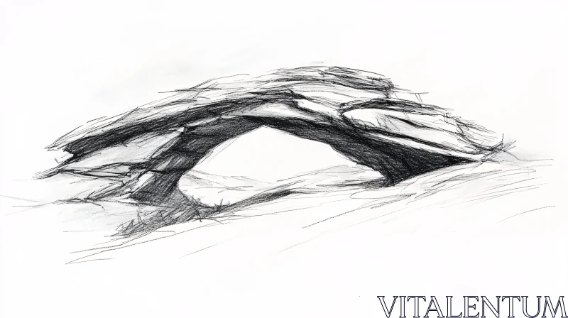 AI ART Monochrome Rock Arch Drawing