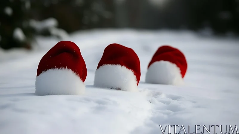 Christmas Santa Hats in Snow AI Image