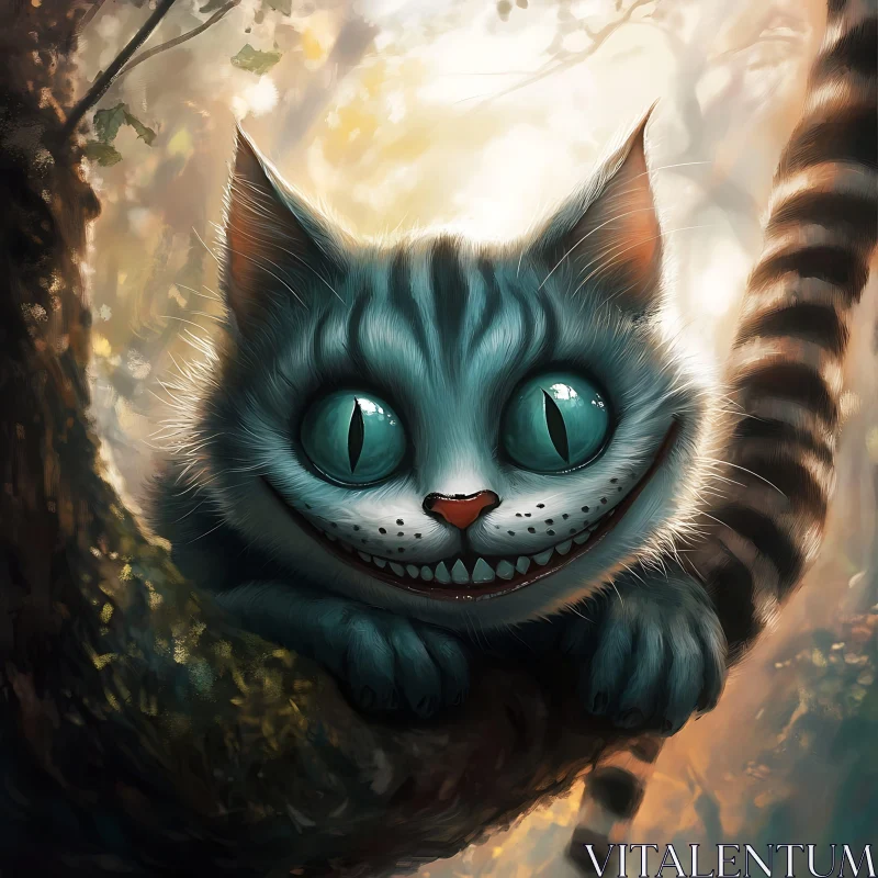 Mystical Cheshire Cat with Teal Eyes AI Image