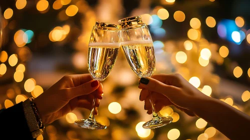 Champagne Toast with Bokeh Lights