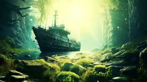 Ancient Ship in Forest - A Captivating Post-Apocalyptic Scene