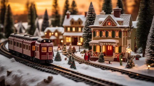 Christmas Village Train Track in Vibrant Colors