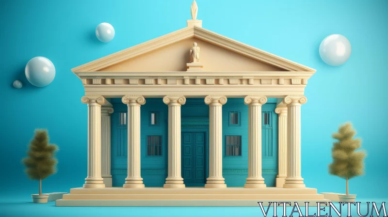 Classical Greek Temple 3D Illustration with Blue Columns and Spheres AI Image