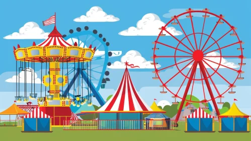 Colorful Fairground Illustration - Festive Amusement Park Scene