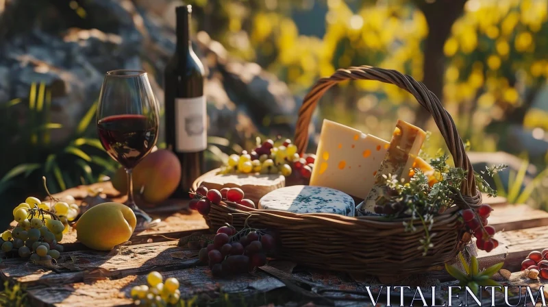 Delicious Assortment of Cheese and Grapes with Red Wine and Peach AI Image