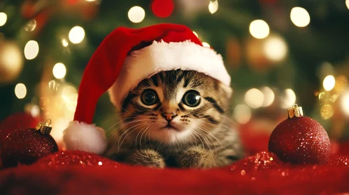 Festive Cat in Santa Hat