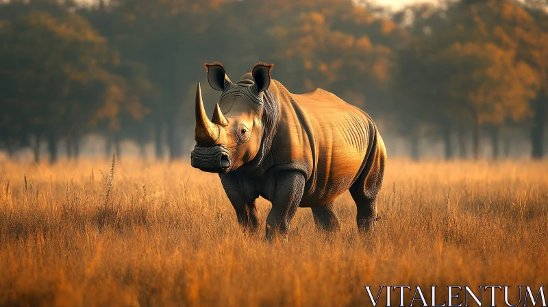 Rhinoceros in Glowing Sunset Landscape AI Image