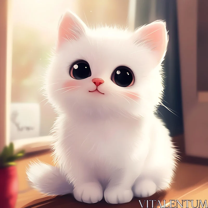 Cute Fluffy Kitten with Big Eyes AI Image