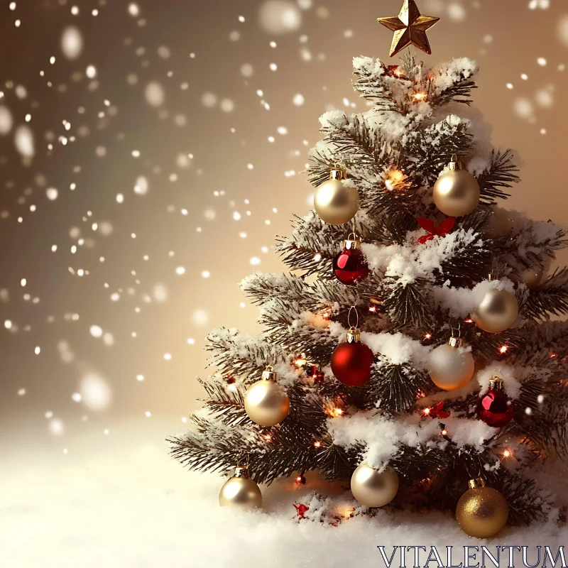 Festive Christmas Tree with Snowflakes and Ornaments AI Image