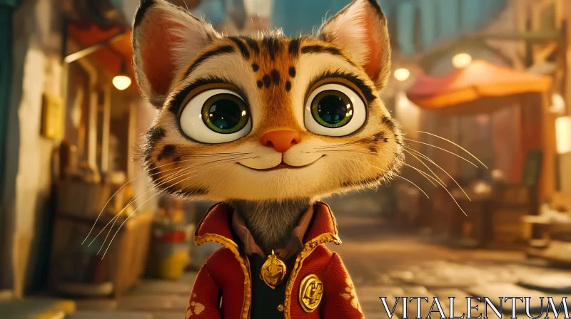 Cute Animated Cat Character in Vibrant Street AI Image