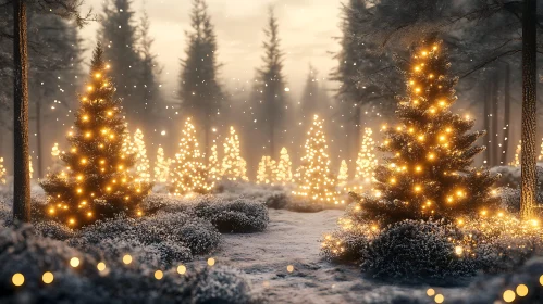 Serene Winter Wonderland with Festive Tree Lights