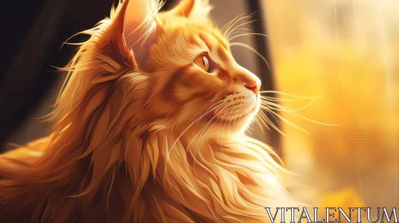Ginger Cat Painting - Window View Artwork AI Image