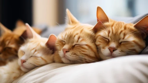 Peaceful Ginger Cats Sleeping on Beige Blanket