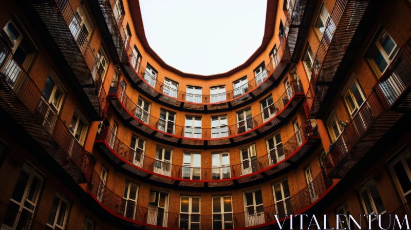 Red Brick Residential Building with Round Courtyard AI Image