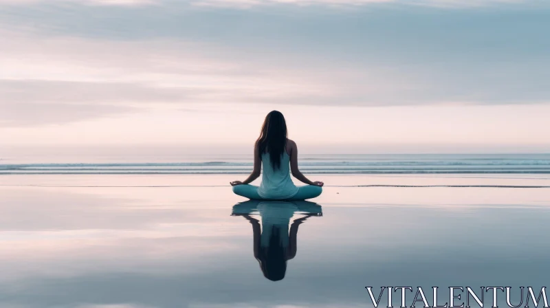 Tranquil Beach Meditation - Serene Girl Meditating on the Shore AI Image