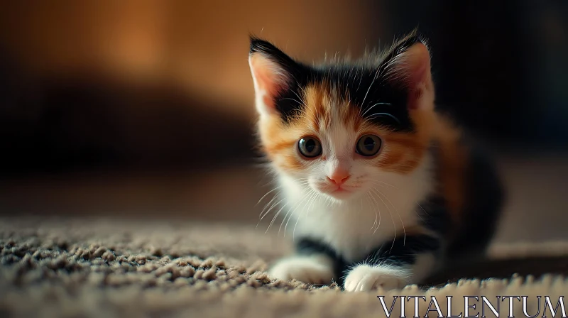 Sweet Kitten Relaxing on a Cozy Carpet AI Image