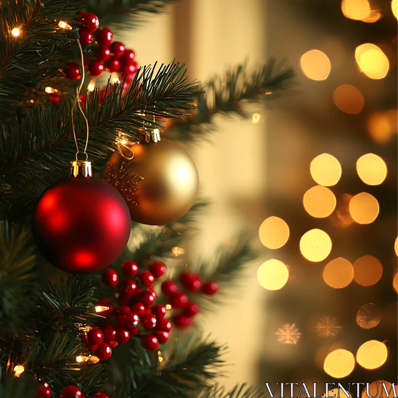 Festive Holiday Tree Decorated with Baubles and Lights AI Image